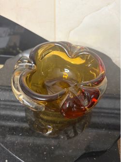Vintage hand blown Murano style clear amber glass bowl dish, astray