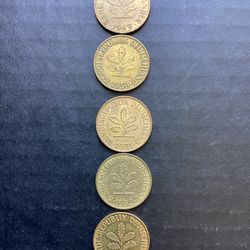 Five Germany 10 Pfennig 1949 to 1988 (77-38 years old)