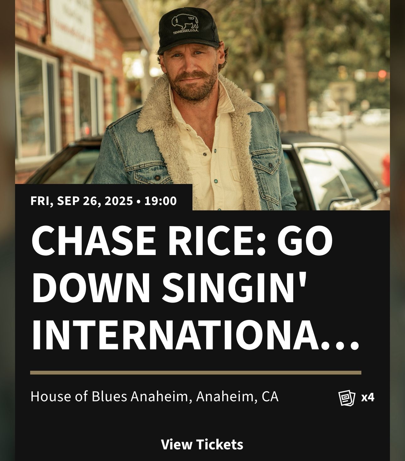 Chase Rice Concert Tickets! $35 Each