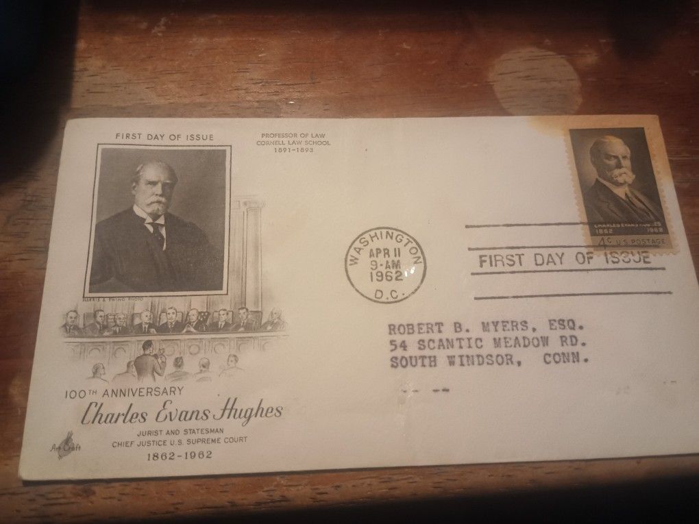 Vintage First Day Of Issue 1962 Cornell Law School Charles Evans Hughes 1(contact info removed) For Sale.