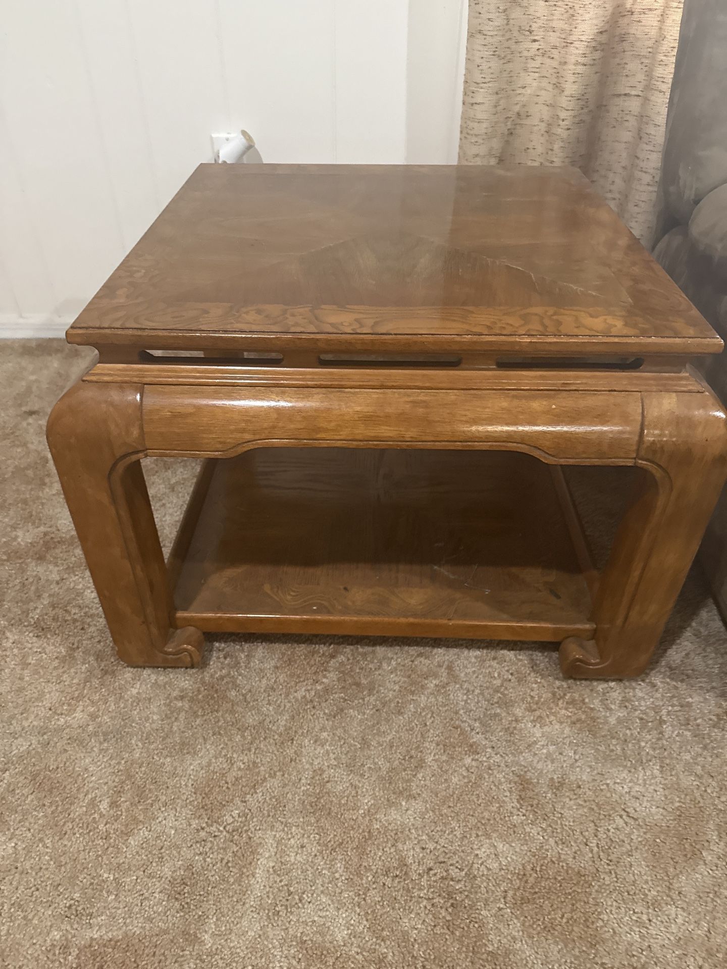 🪑 Vintage Coffee Table + 2 Side Tables – Solid Wood – $60 (Set)