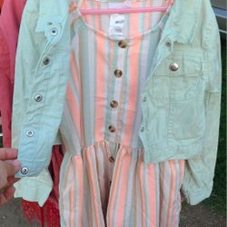 Little Lass Pink White And Blue Striped Dress With A Teal Jacket Size 10