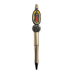 Virgen De Guadalupe Handmade Beaded Ballpoint Twist Pen Gold Focal Bead