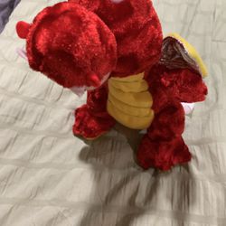 Dreamland Toy Dragon Plush Red and Yellow Silver Wings  