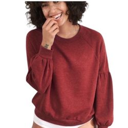 Aerie Crew Neck Worn In Red Puffed Sleeve Womens Pullover Sweatshirt Sz Med