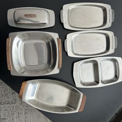 Selandia Stainless Steel Dish Tray Teak Handles/1969 Cordova Stainless Steel Trays