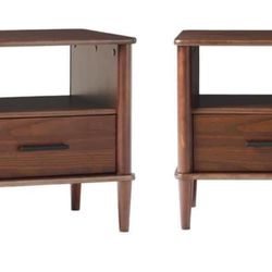 Set of 2 New Mid Century Modern Nightstands or Side End Tables