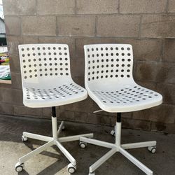 Two White Ikea Swivel Desk Chairs