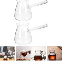 2pcs Glass Turkish Coffee Pot Clear Coffee Pot with Side Handle Teapot Small Milk Kettle Boiling Hot Chocolate Maker Butter Melting Pot for Home Kitch