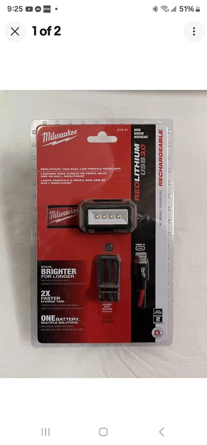 Milwaukee 2115-21 600 Lumens Rechargeable LED REDLITHIUM USB Hard Hat Headlamp
