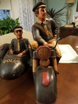 Vintage resin toy police motorcycle with sidecar