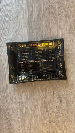 Vintage 1960 World Series Smoked Glass Ashtray, Pirates vs Yankees