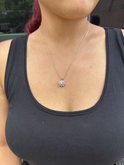 14K Gold Natural Diamond Flower Pendant Necklace | 4.1g | Cluster Diamond Charm | Real Diamonds