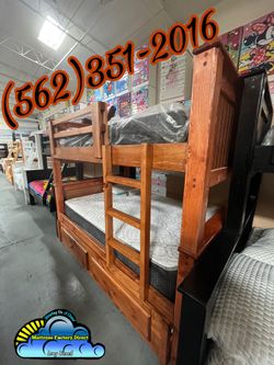 Triple full bunk bed oak with mattresses colchones camas nuevas
