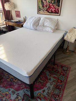 Queen Mattress and Black Metal Bed Frame