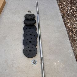 “60” Threaded Chrome Barbell Bar With 6pcs Vinyl Plates