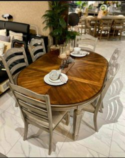 Realyn Round Oval Extension Dining Table And 6 Chairs Dining Room Set Separate Extension Leaf