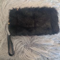 Luxurious Black Furry Wristlet Clutch