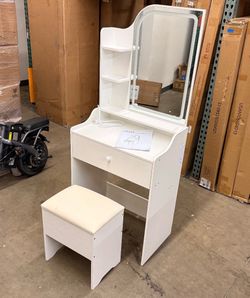 White Small Make Up Vanity Desk With LED Lights