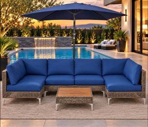 Outsunny NEW outdoor patio house backyard wicker rattan blue navy party sectional cowboys football