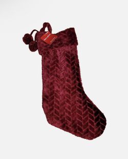 4 New Merry Brite 21 inch Red Velvet Christmas Stocking With Pom-Pom Accents