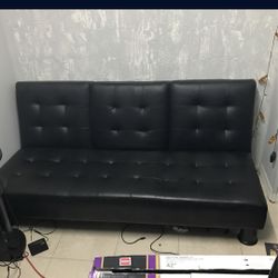 Leather Futon Turns To Bed Double Cup Holder 