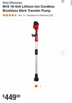 Milwaukee M18 Cordless Brushless Stick Transfer Pump