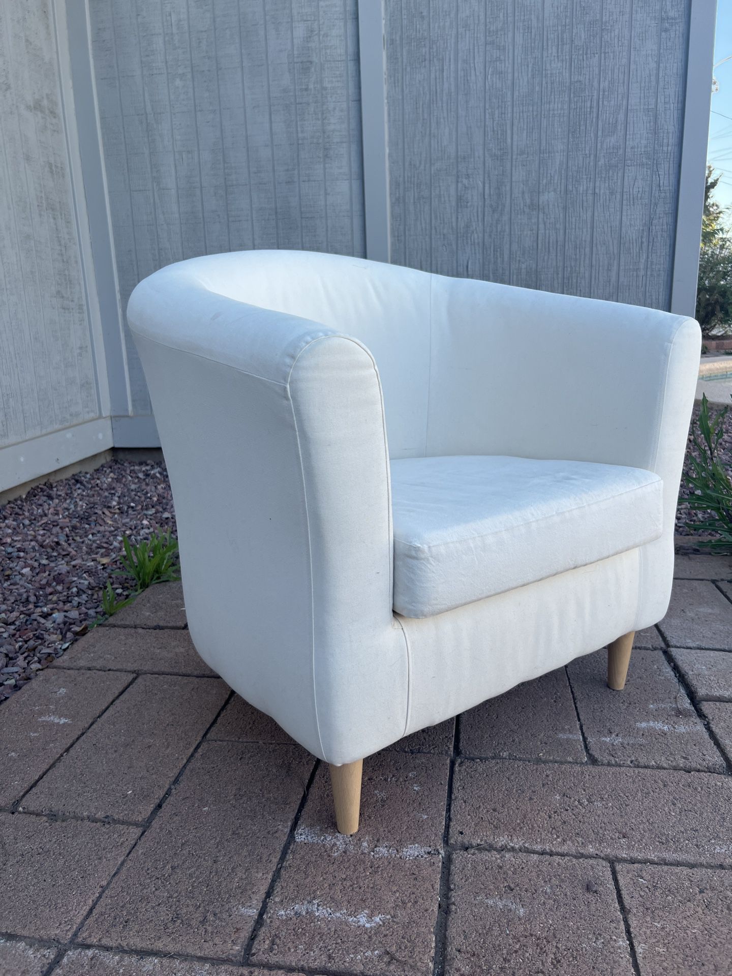 White Linen Club Chair W/Minimal Stains + Green Cover