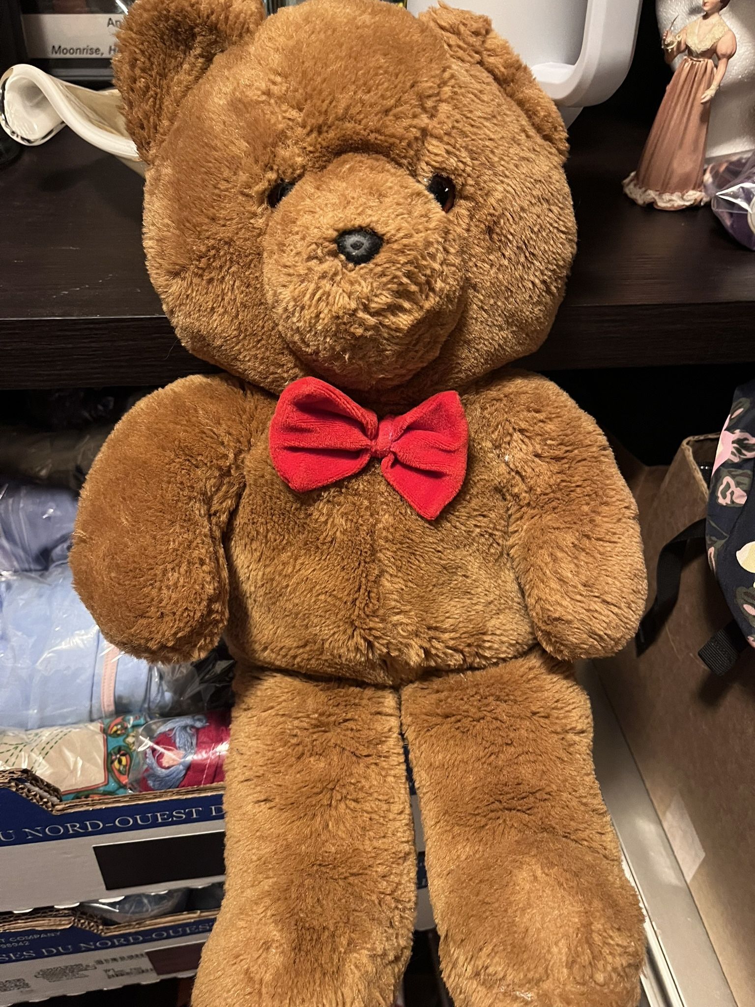Vintage 1986 Dakin Fun Farm Brown Honey Jo 20” Teddy Bear /Plush Red Bow Tie