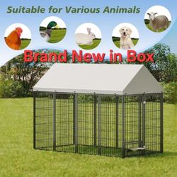 Brand New In Box Large Heavy Duty 8'x6'x4' Dog Kennel With Roof Tarp, Swivel Door & Bowls, Reinforced Iron Animal Cage Corral De Mascota Dog Run 