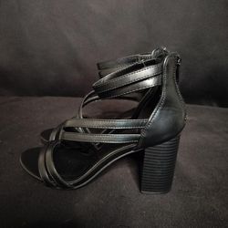Women's Black Open Toed Strappy Heels (Size  7)