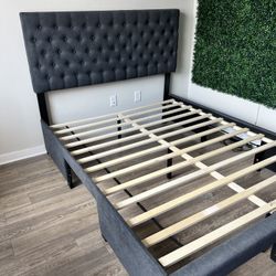 Grey Upholstered Platform Storage Bed - LIKE NEW
