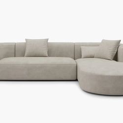 Velvet Curved 2-Piece Chaise Sectional  Color: cream  Includes 4 cushions