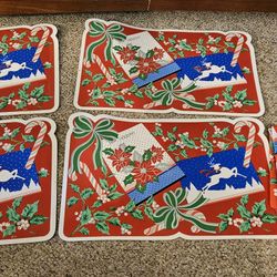 Christmas Themed Red Placemats And Tablecloth