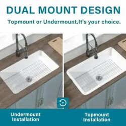 Top Mount or Undermount Kitchen Sink White 32 x 19 Inch,10" High Top Mount Fireclay Sink Drop In Single Bowl, Dual Mount, with Accessory 2 Types, Pure
