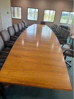 Large Wooden Conference Table with 18 Chairs