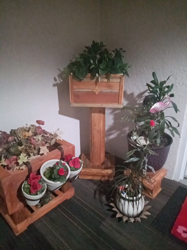 Handmade Wooden Planter Boxes. All Shapes And Sizes For Sale. Varnished And Ready For Your Favorite Plants. 60.00 Dollar's Each Or Best Offer.