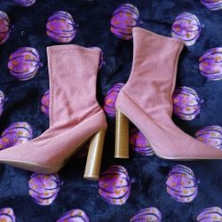Pink Floral Heeled Boots
