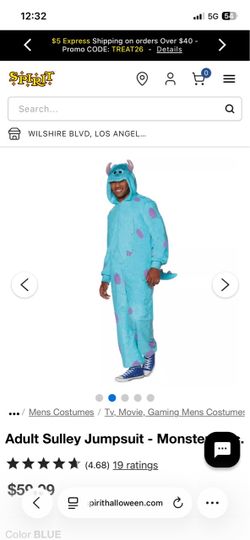Adult Sulley Monsters Inc. Jumpsuit Costume XXL