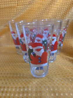 Vintage Santa Claus Christmas Tumblers Glasses (6) Holiday KIG Indonesia 6" Tall