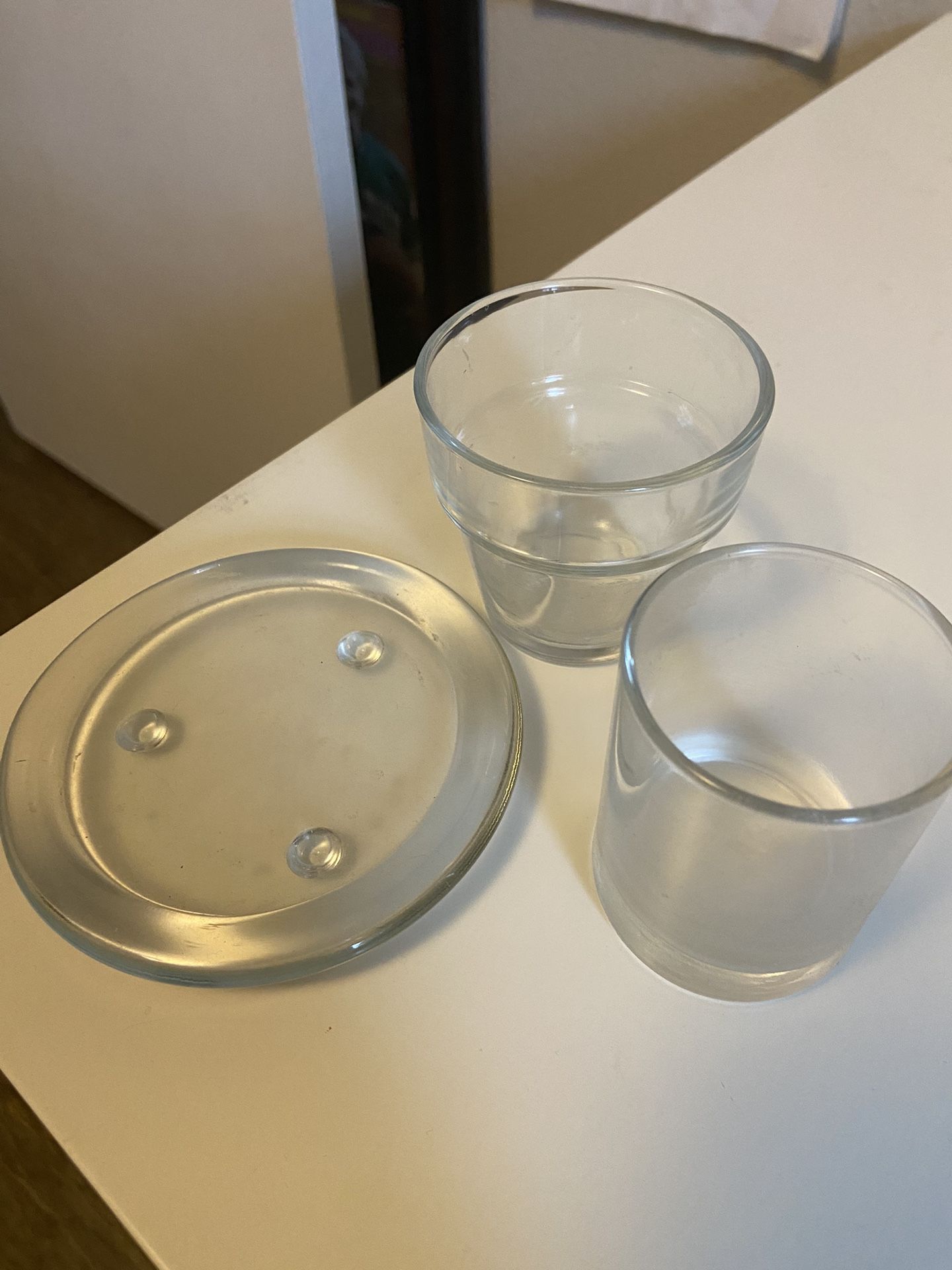 Glass Candle Votives And Plate 