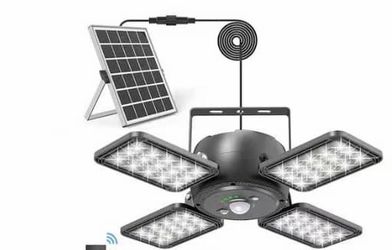 Luz de Cobertizo Solar para Interiores y Exteriores, Lámpara Colgante con Sensor de Movimiento de 6500K 1200 Lúmenes 174 LEDs, Luz Solar Ajustable de 