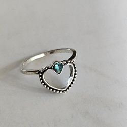 NEW 6.5 LADIES SILVER SWEETHEART RING WITH BLUE TOURMALINE CHIP