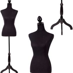 FDW Manikin 60”-67”Height Adjustable Female Dress Model Display Torso Body Tripod Stand Clothing Forms (Black)