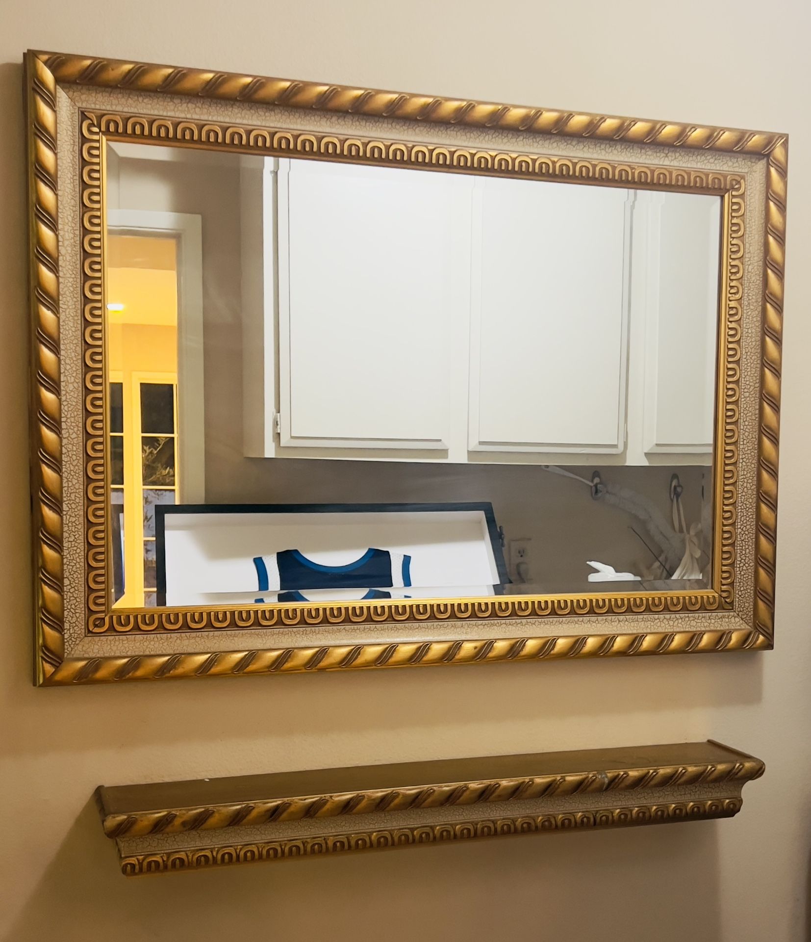 Gold mirror And Wall Shelf