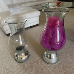 Hurricane Glass Candle Holders. 23 Inch And 26 Inch.