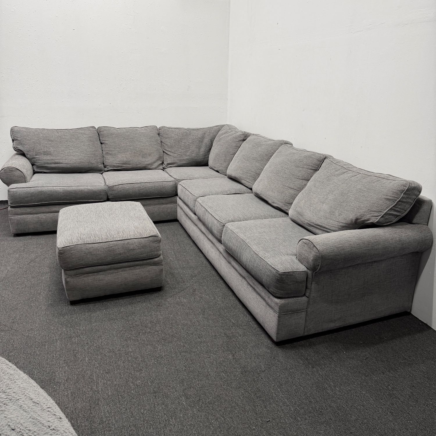 L Shaped Gray Sectional Couch with Ottoman - We Can Deliver