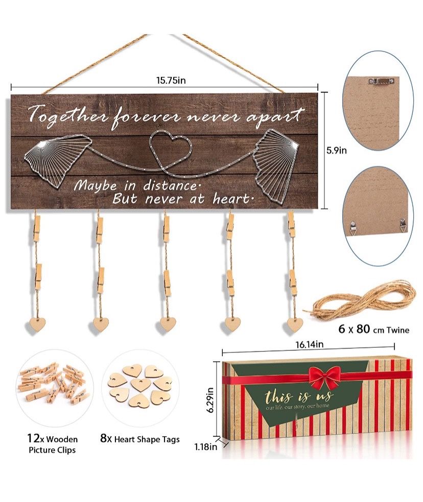 Friend Gifts for Women, Wooden Picture Frame Clips and Twine for Photo Hanging, Friendship Gifts for Women, Female, BFF, Sister, Girls, Her, Him, Long