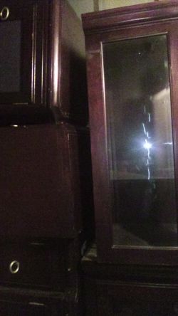 CherryWood 5 piece TV/Glass Display Entertainment Center$300,Minor Dings And Scratches.