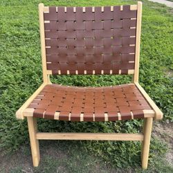 Woven Accent Chair Faux Leather And Natural Wood 
